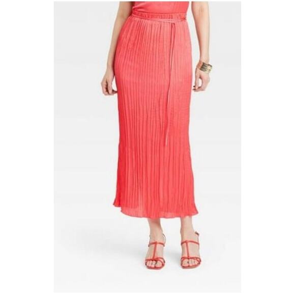 A New Day Women's Textured Crinkle Satin Midi Skirt Coral Pink Size XXL NWT - Picture 1 of 6